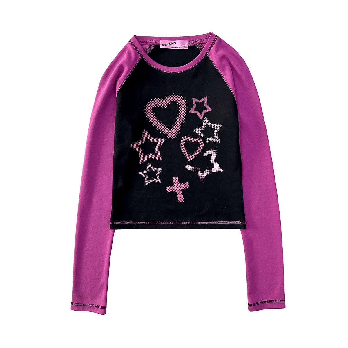 تي شيرت راجلان بأكمام نصف كم للفتيات ، قمة سرية مفتوحة داكنة ، زي قوطي ، زي Y2K ، قمة ملونة ، ساخن