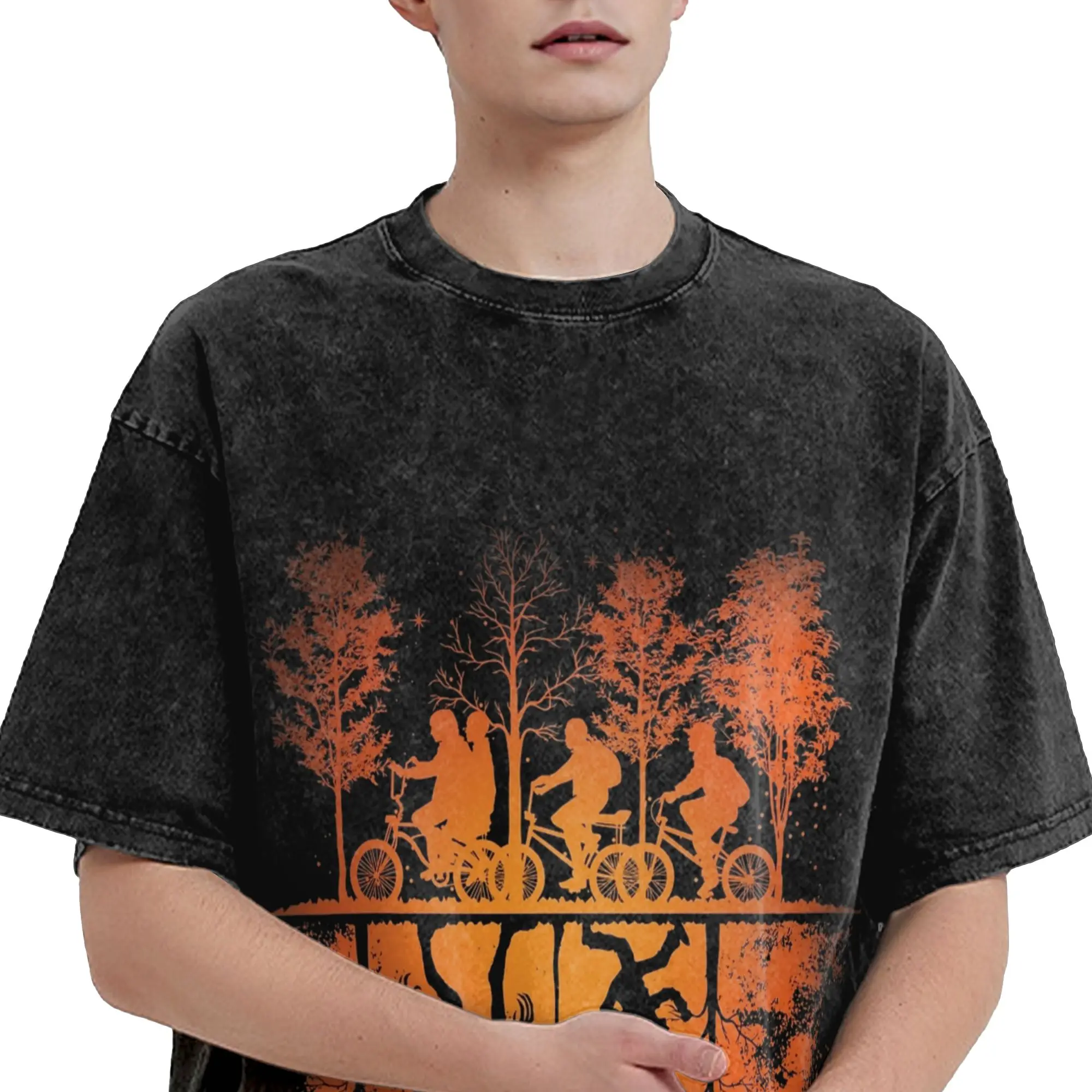 Neuheit Stranger Hawkins Party Ride T-Shirt Männer Rundhals Baumwolle gewaschen T-Shirt Kurzarm T-Shirts Geschenkidee Kleidung