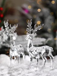 Plastic Crystal Deer Figurines Transparent Reindeer Desktop Ornament Christmas Decoration Desk Accessories Furniture For Display