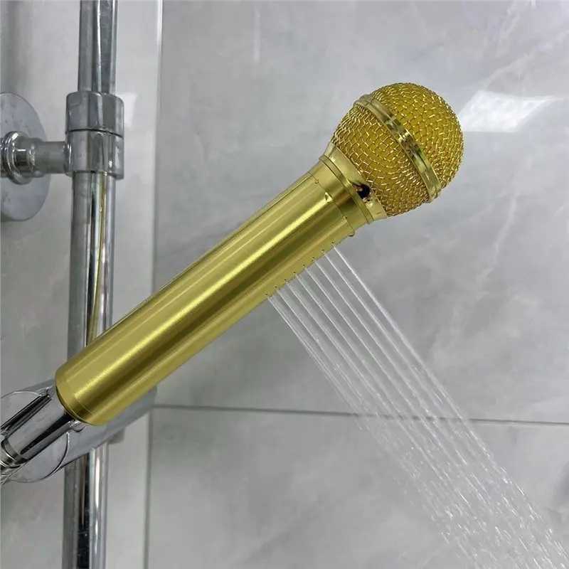 A04G-Aluminum Microphone Shower Head For Creative Gold High Pressure Handheld Showerhead Space Bathroom Rainfall Spray Nozzle