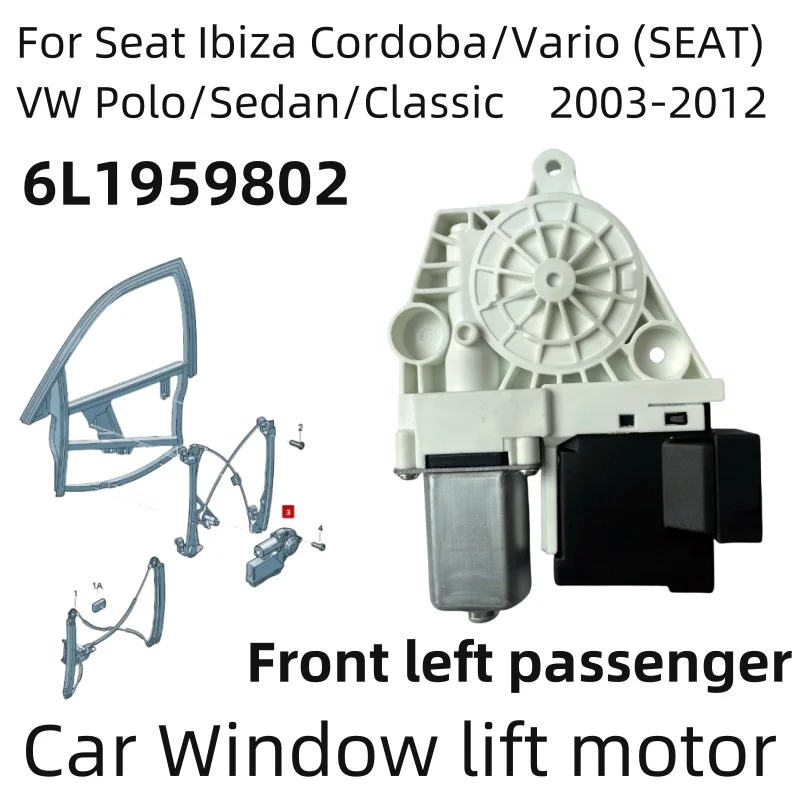 Nieuwe raamheffermotor voor VW Polo 9N Seat Ibiza Cordoba/Vario 6L2959801 6L2959802 6L1959801 6Q0959811B 6Q0959812B 6L2959802A