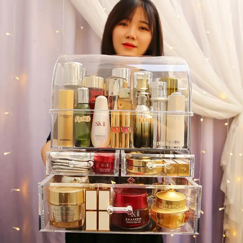 

Transparent Acrylic Cosmetic Storage Box Desktop Organizer Home Skincare Bru Arrangement Dustproof eup Holder ular Va...