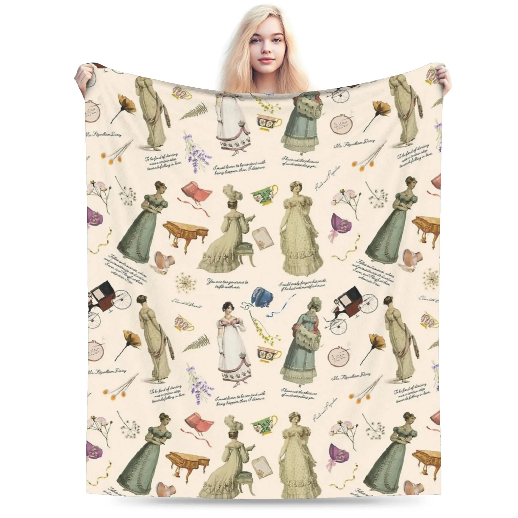Pride and Prejudice Quotes Miss Bennet Jane Austen Rose Blankets Flannel Ultra-Soft Throw Blankets for Bedding Bedroom Bedspread