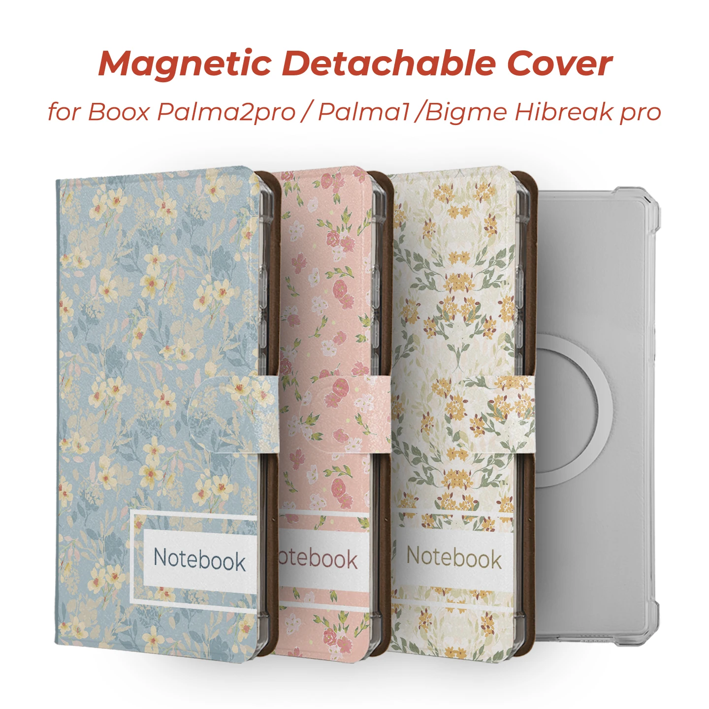 twosheep für Boox Palma2pro Palma2 Bigme Hibreak Pro Color Abnehmbare magnetische Schutzhülle mit Stylus-Slot, niedliches Blumenmuster – Detail 3