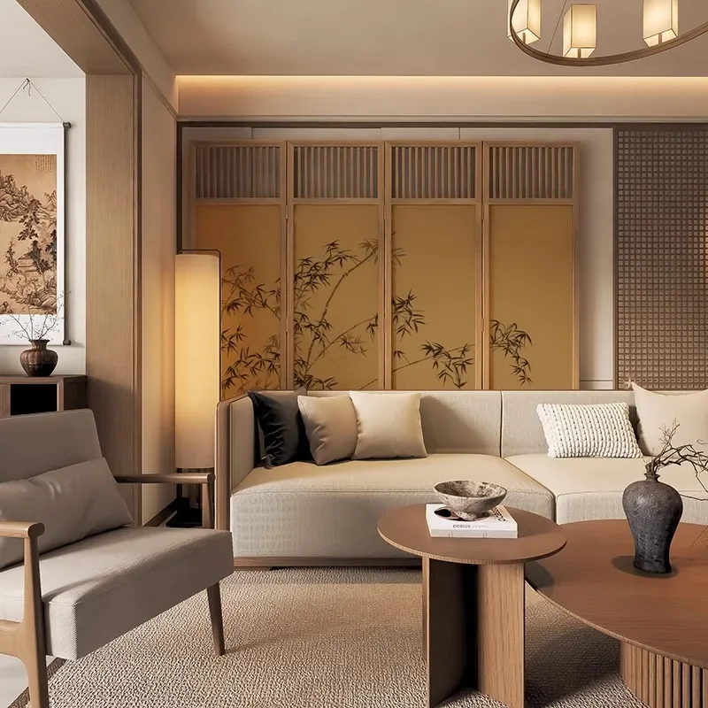 Song-style aesthetics Chinese Zen bamboo screen partition living room foldable mobile tea room hotel villa shelter