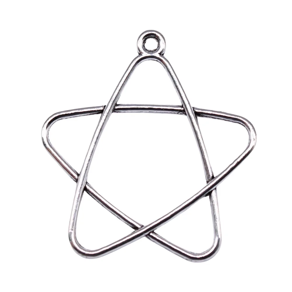 20pcs 34*30mm Charms Lucky Five-Pointed Star Silver Color Pendant For DIY Handmade Jewelry Making Accessorie