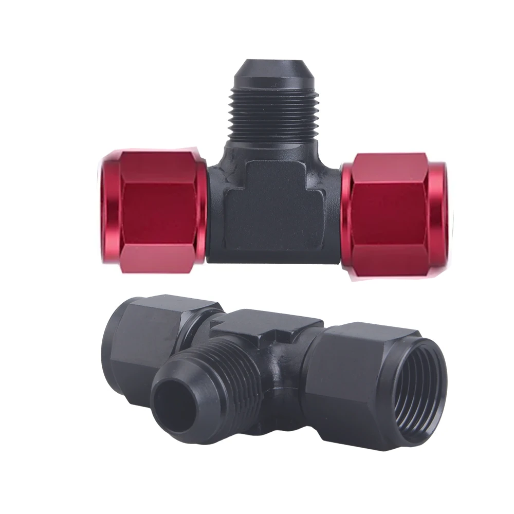 Aluminum Flare Tee Fitting, AN6, AN8, AN10, AN12, fêmea, macho, Tee no lado, rosca, água, gás, óleo, acessórios de adaptador, 1 pc
