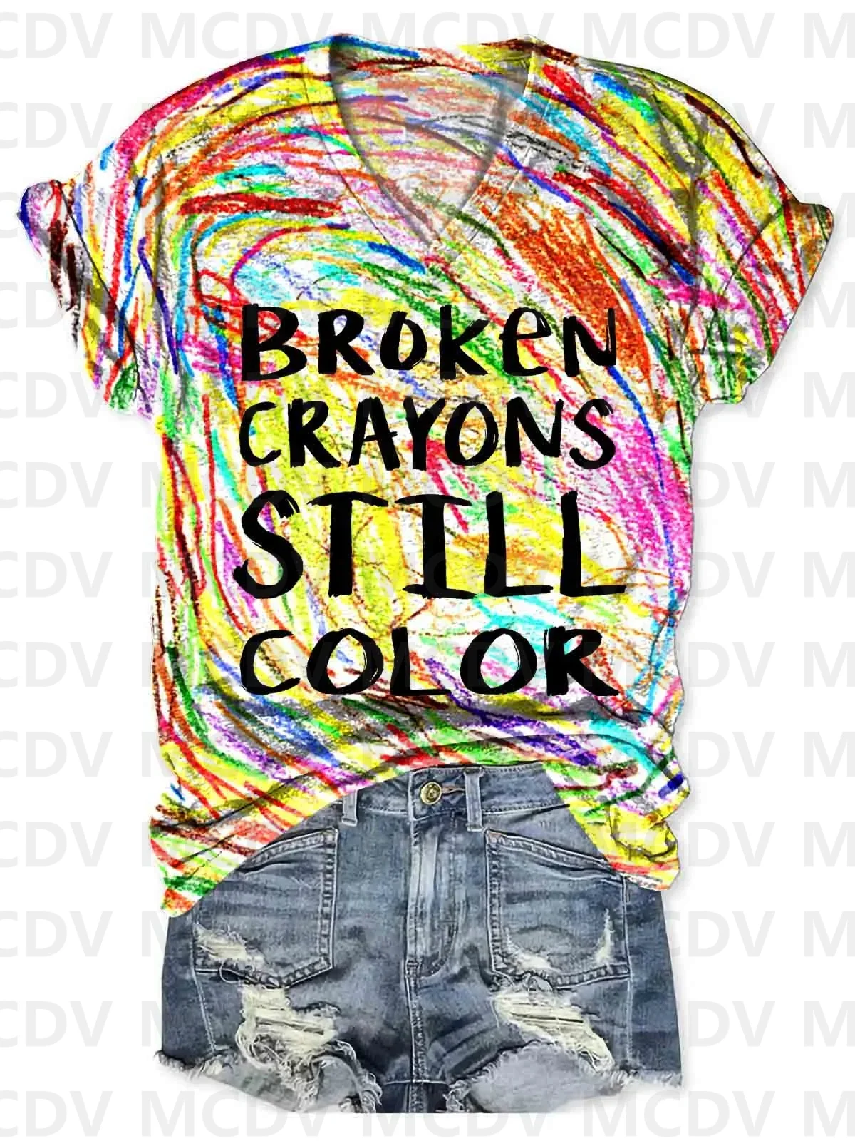 

Broken Crayons Still Color Casual 3D All Over Printed Summer Women's T Shirts Sexy Tops (1)