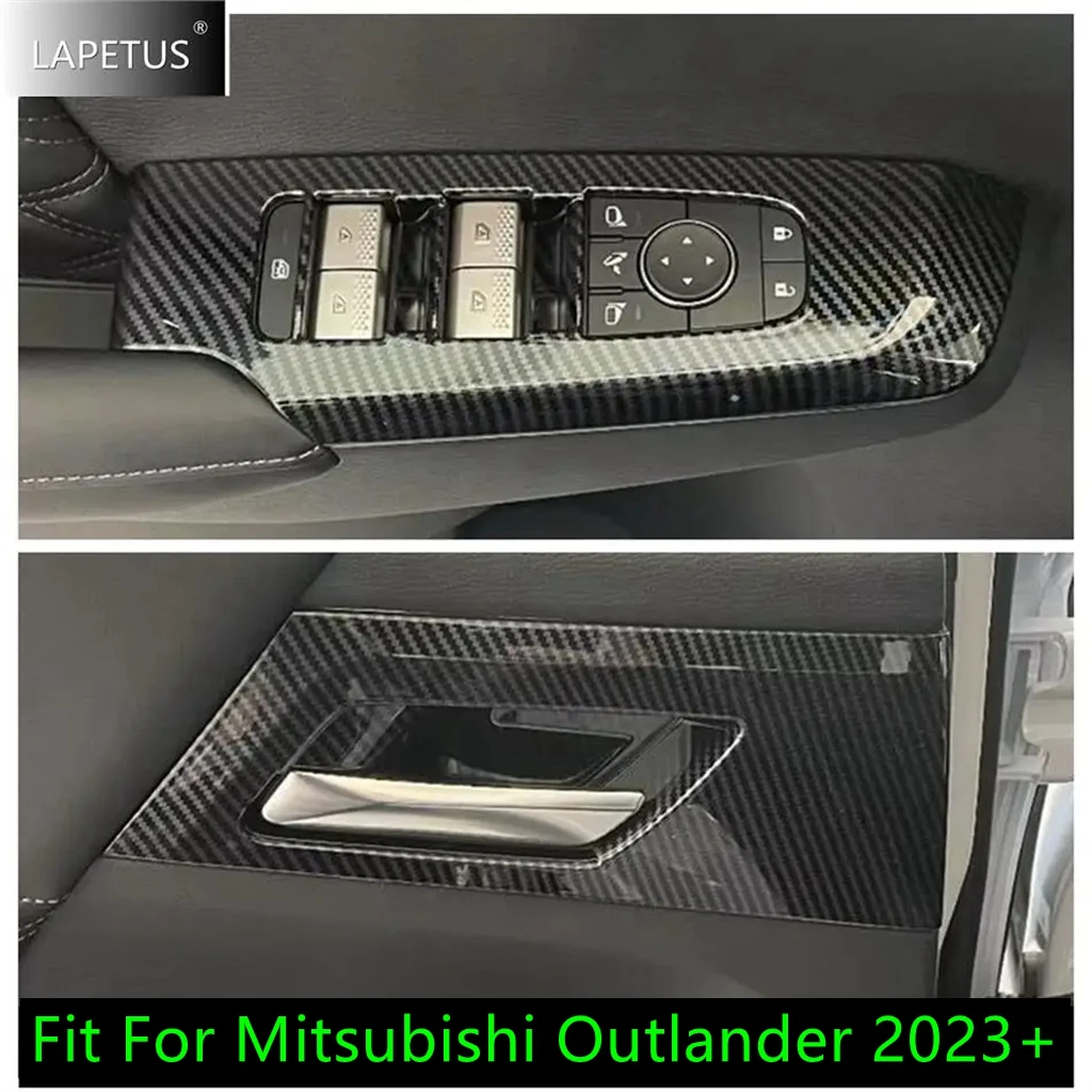 

Carbon Fiber Auto Window Lift Switch Button / Door Handle Bowl Frame Cover Trim For Mitsubishi Outlander 2023 2024 Accessories