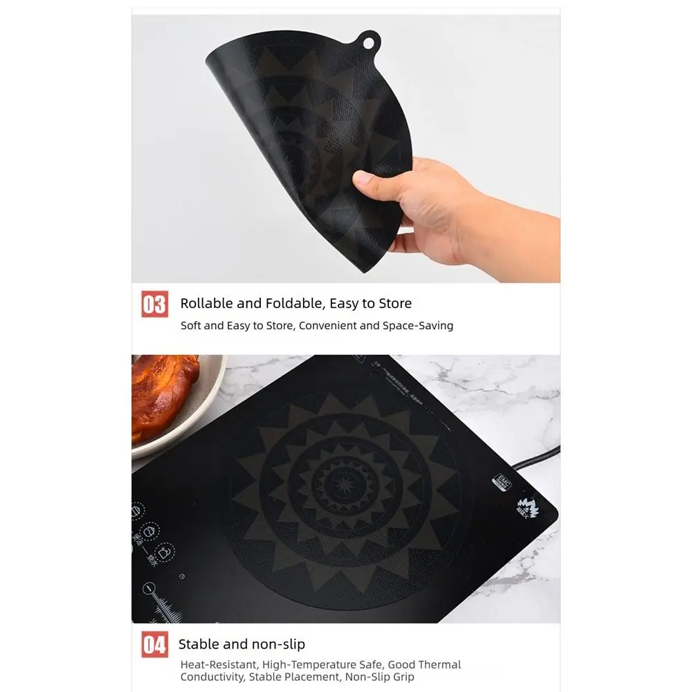 Black Induction Hob Protector Mat High Temperature Resistance Silicone Induction Cooktop Protector Oil Prevention Pot Mat