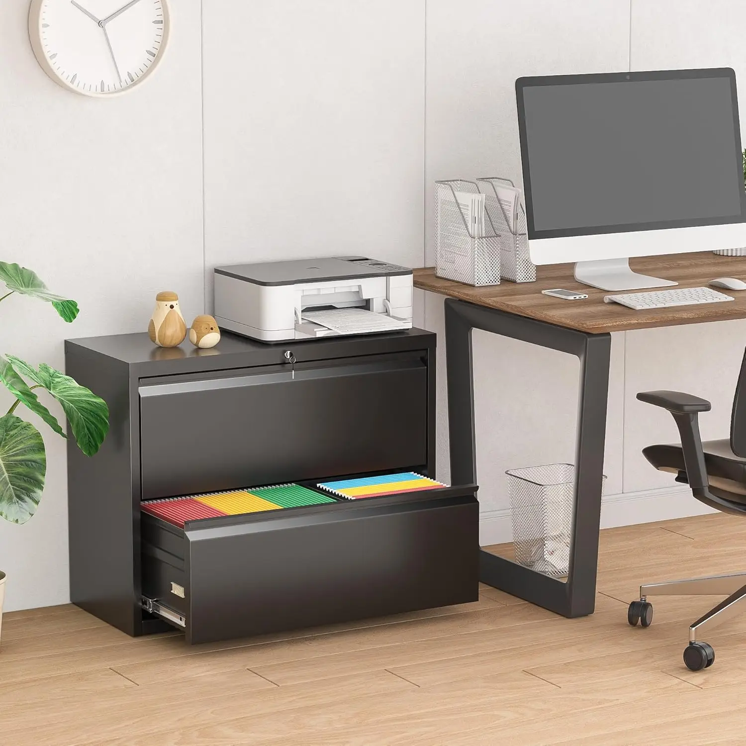 Lateral File 2 Drawer, Black Filing with Lock, Lockable File Cabinet for Home Office, Locking Metal File Cabinet