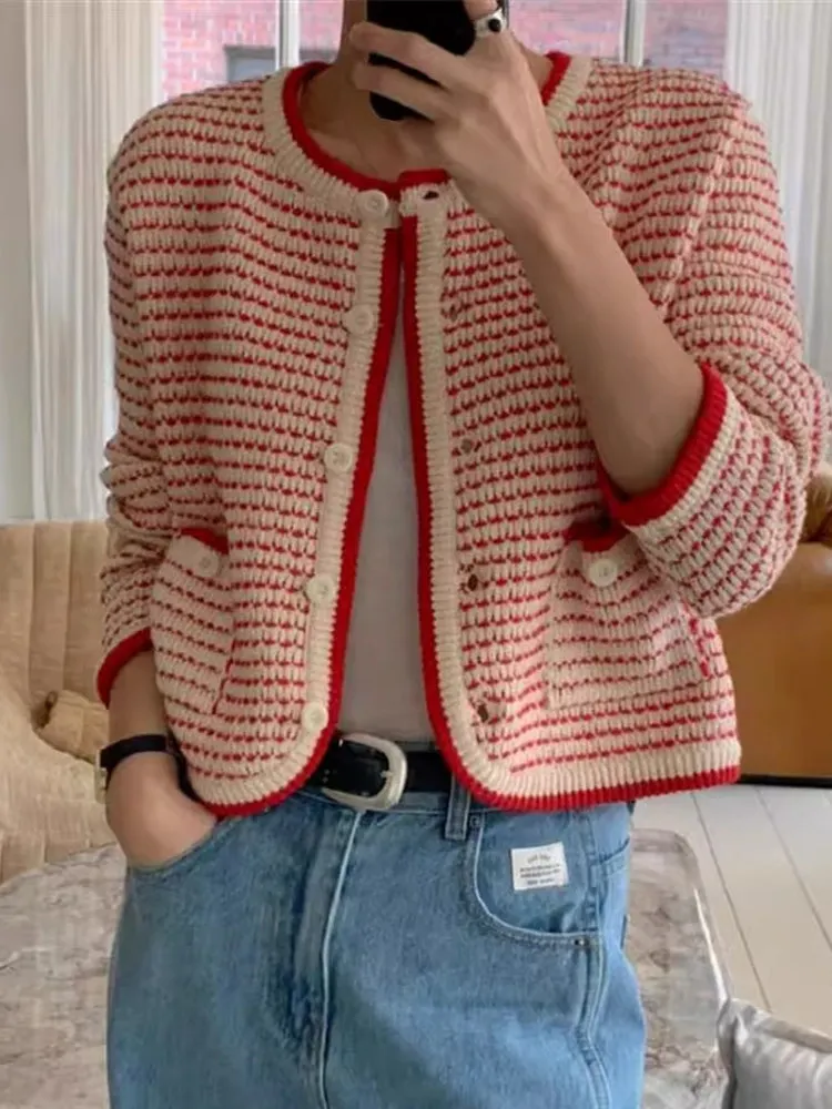 

Женский вязаный открытый кардиган Ele Thiened, нежная верхняя одежда на одной пуговице в стиле ретро, свитер-стойка, длинный слэ...