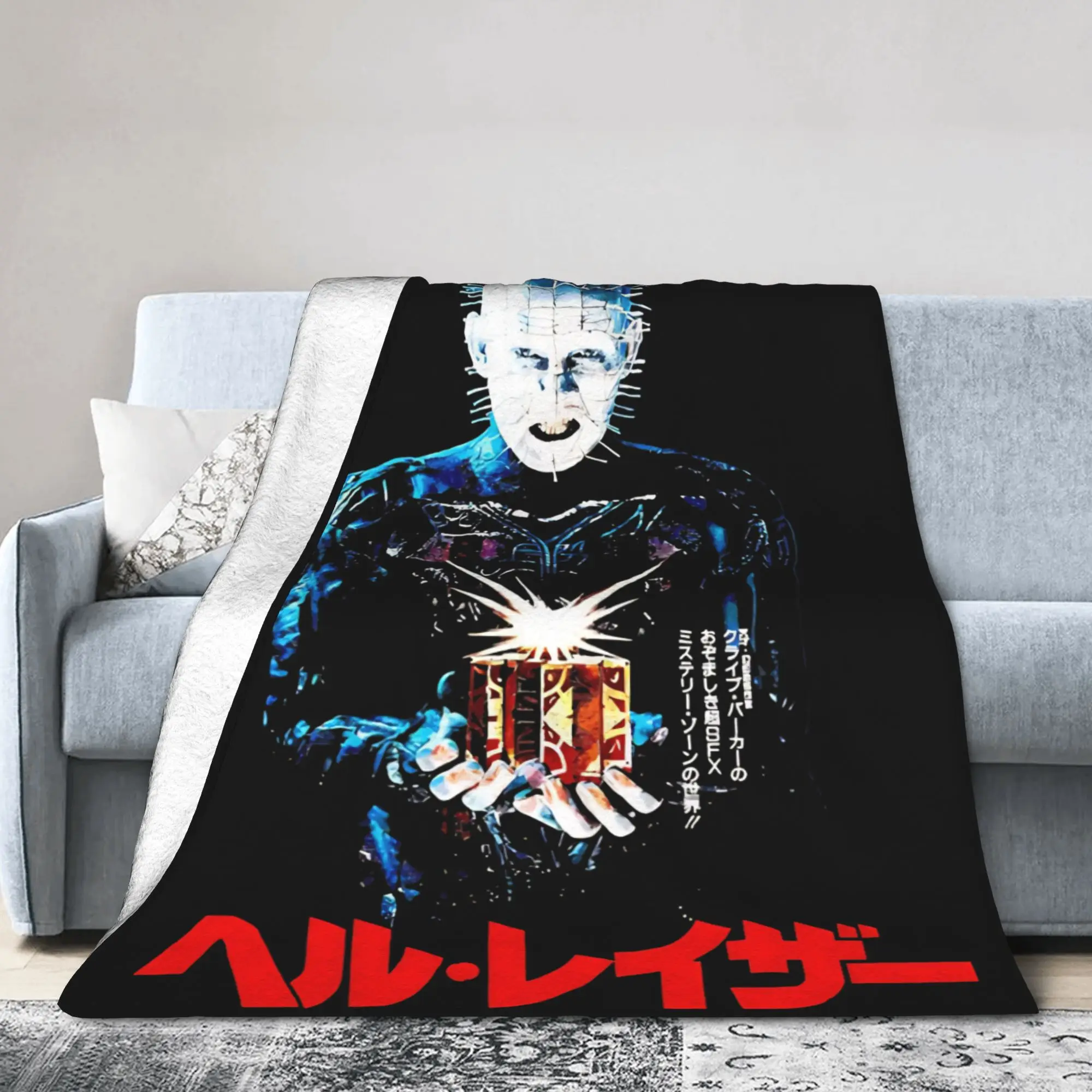 Horror Pinhead Movie Blankets Flannel Hellraisers Lightweight Thin Throw Blankets for Airplane Travel Bedspread