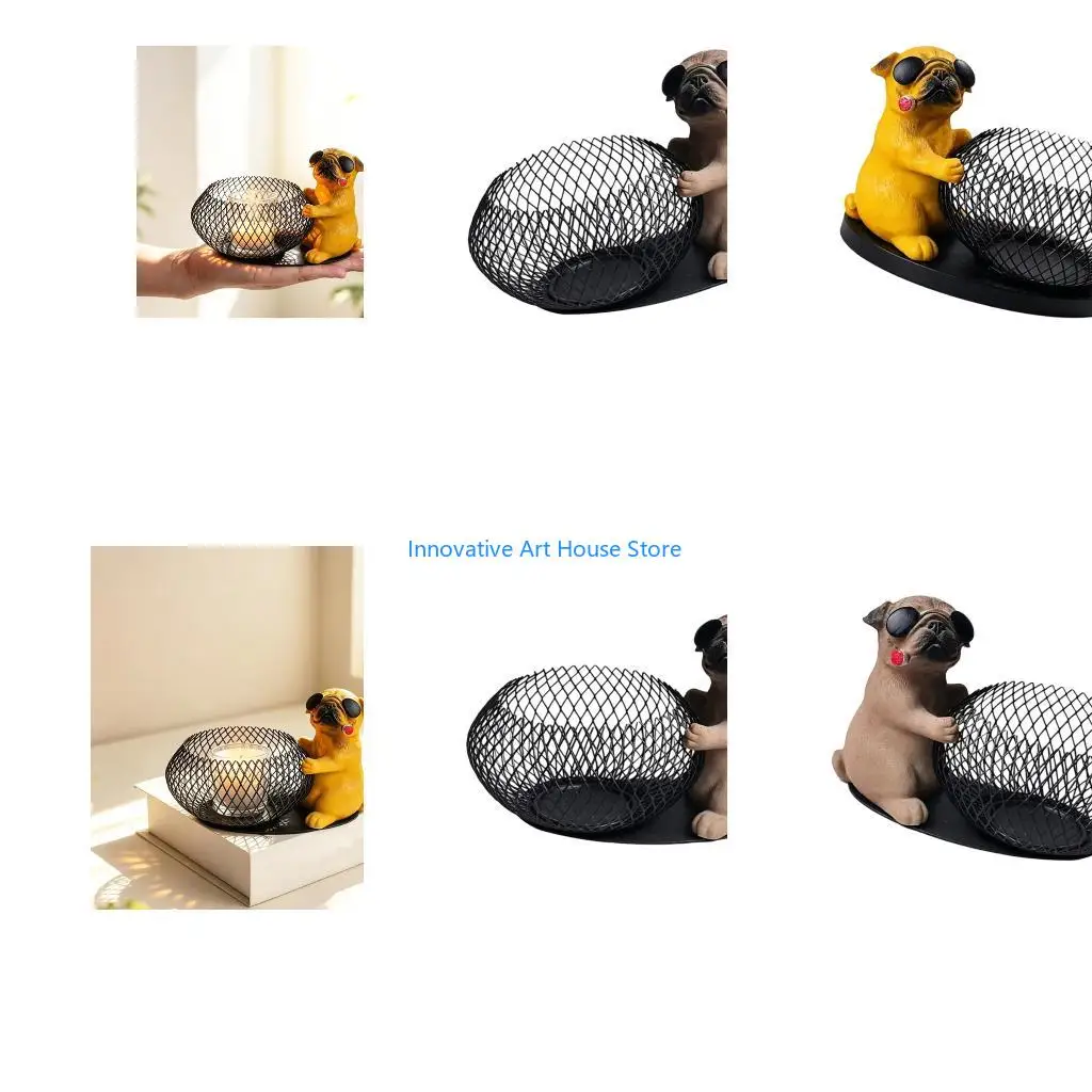E1PC Iron Wire Cup Stand with Dog Figure for Desk or Shelf Use