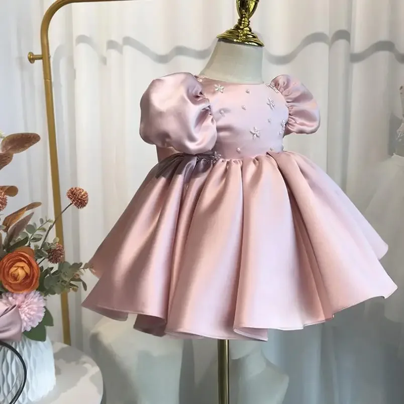 High-End Baby Clothing Bow Beading Design Birthday Party Ball Gown Baptism Princess Dresses For Girls Easter Eid A2597