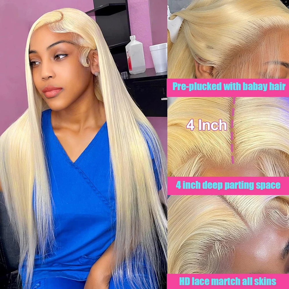 13x4 HD الدانتيل الشفاف شعر مستعار أمامي البرازيلي الشعر البشري 613 شقراء العظام مستقيم قبل قطعها مع شعر الطفل 200% الكثافة الطبيعية #3