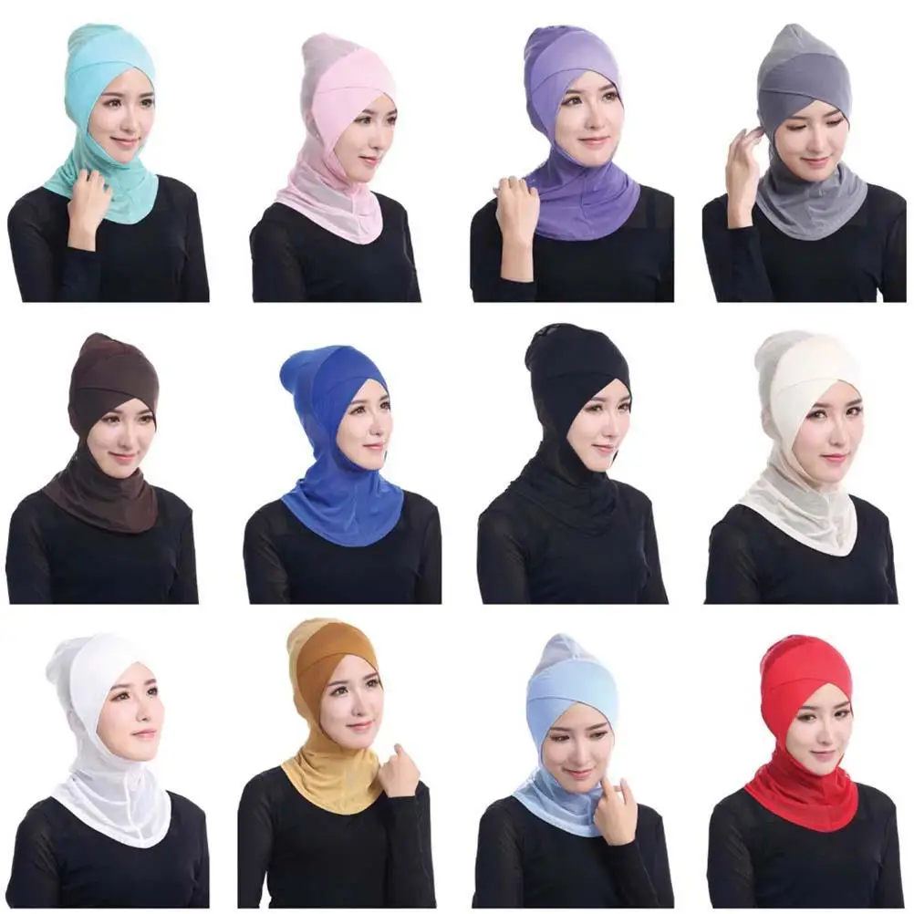 

Solid Black Full Hat Lightweight Stretchable Muslim Hijab Cap Adjustable Inner Shawl Breathing Modal Fabric
