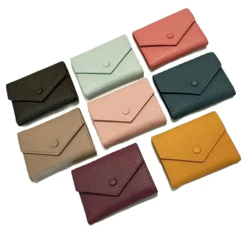 Genuine Leather Short Wallet for Women Simple Trifold Cowhide Wallets Envelope Female Slim Card Holder Coin Purse Wallets Purses