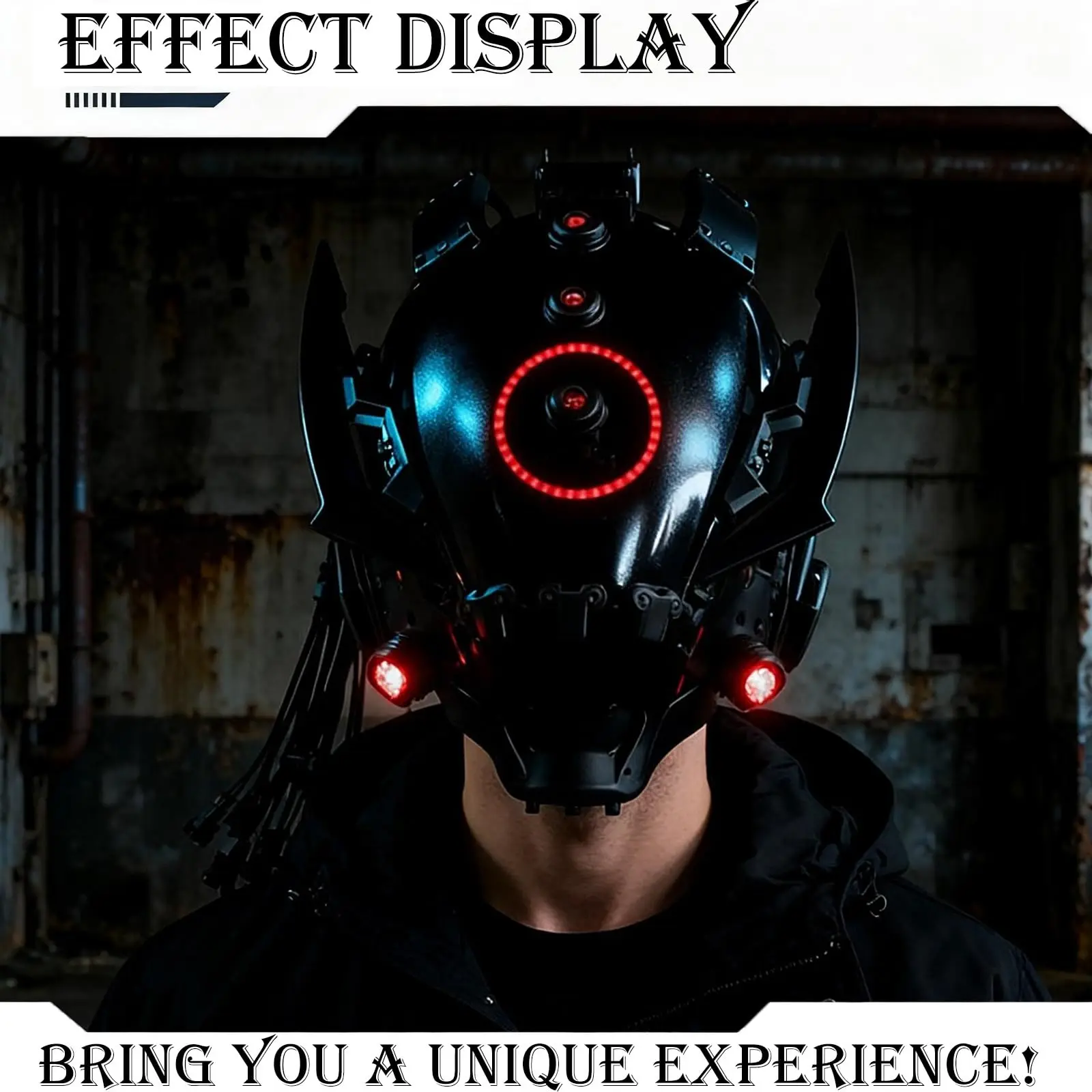 قناع خوذة سايبربانك للخيال العلمي مع ضوء، قناع ملابس تنكرية للحفلات التنكرية للهالوين، خوذة متعددة الوظائف