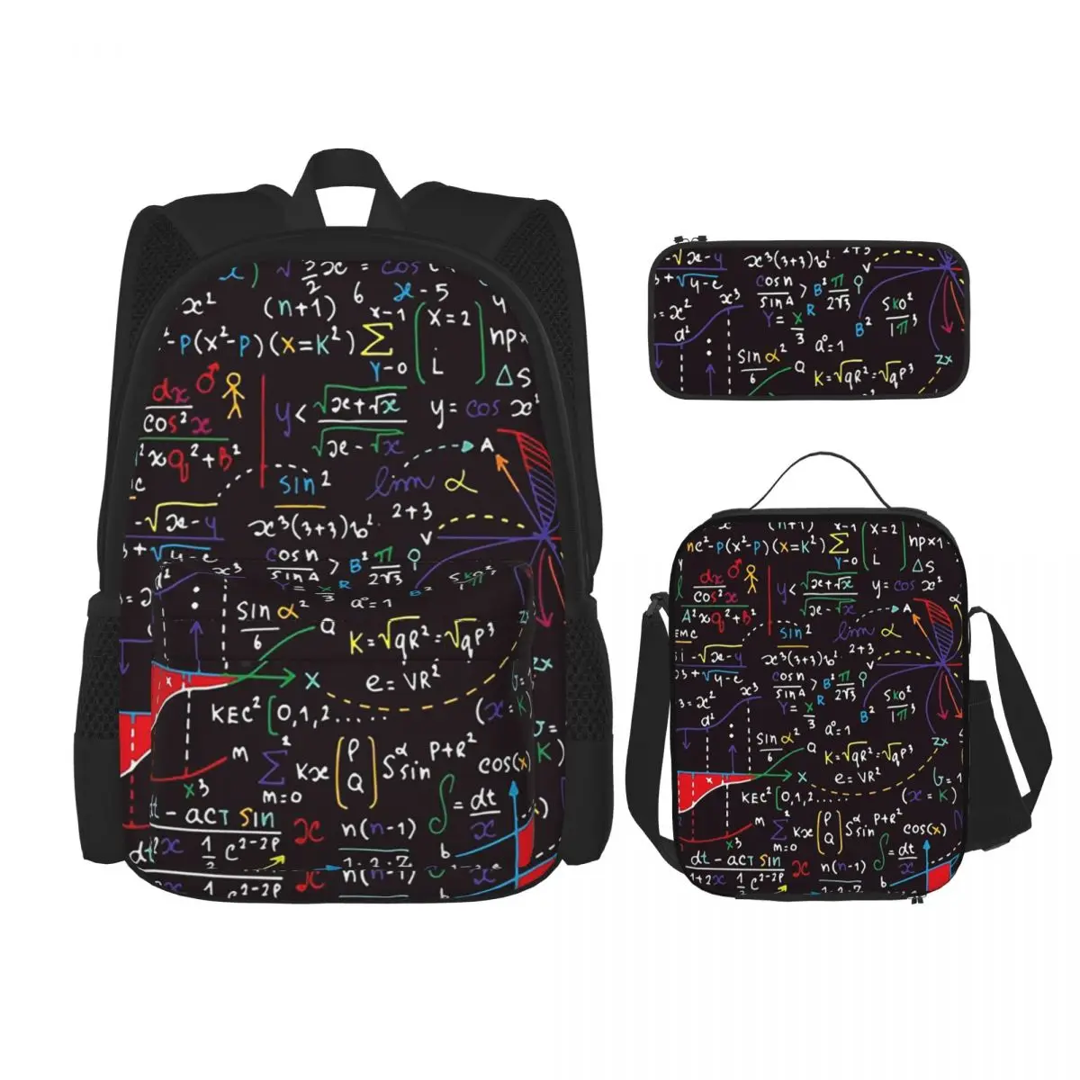 

Colorful Math Formulas Backpacks Kids Bookbag School Bags Rucksack Lunch Bag Pen Bag Three-Piece Set