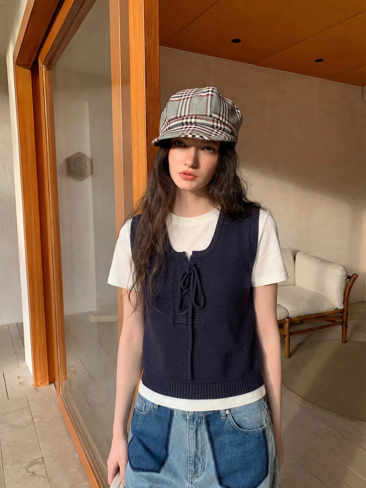 

Casual round Ne ort Sve T-irt And Vest Two-Piece Set for Women Crsu Simple Versatile U-Ne ort oulder T-irt