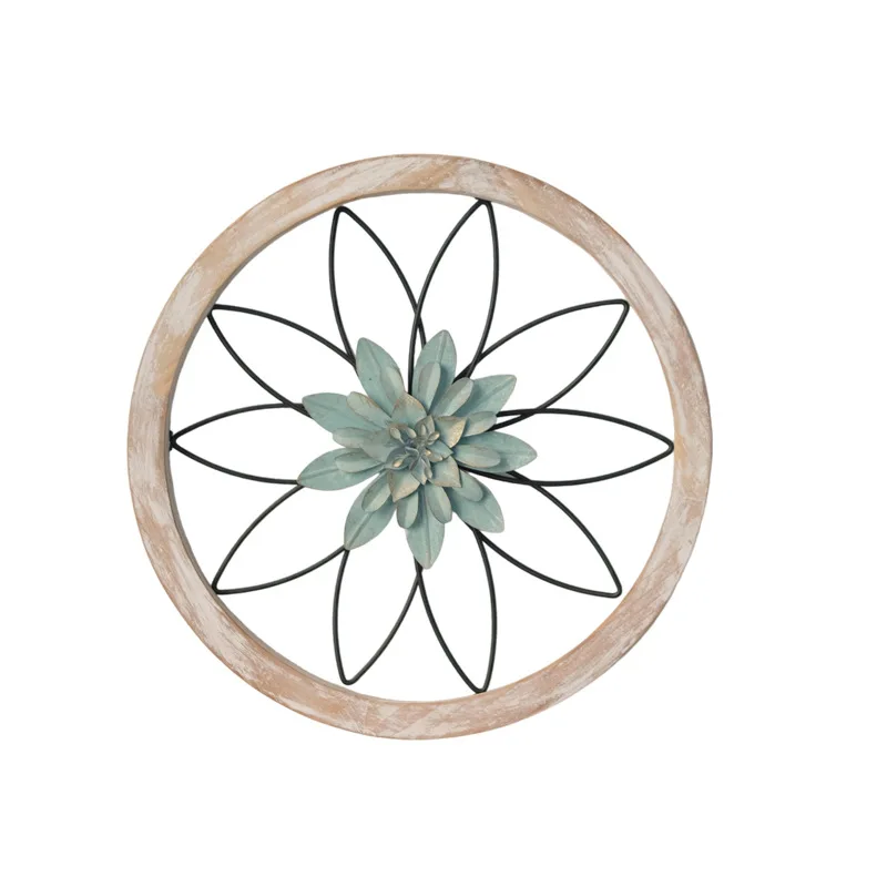 Zml wall decor - vintage wall art for living room & entryway - 3-piece round wooden frame floral wall decor set