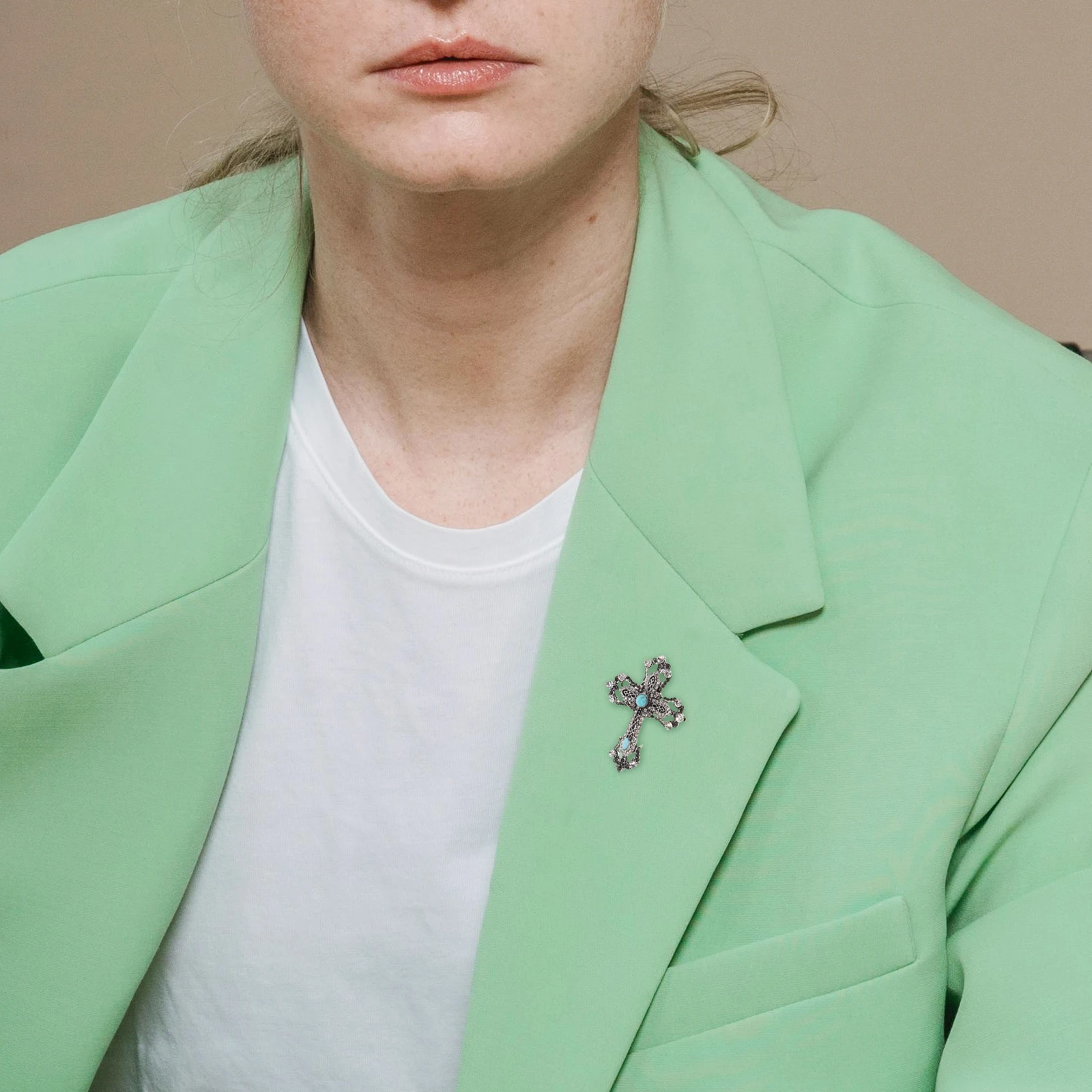 

2Pcs Vintage Cross Brooches Rhinestone Religious Accessory Costume Jewelry Elegant Styling Versatile Outfits Cross Brooch