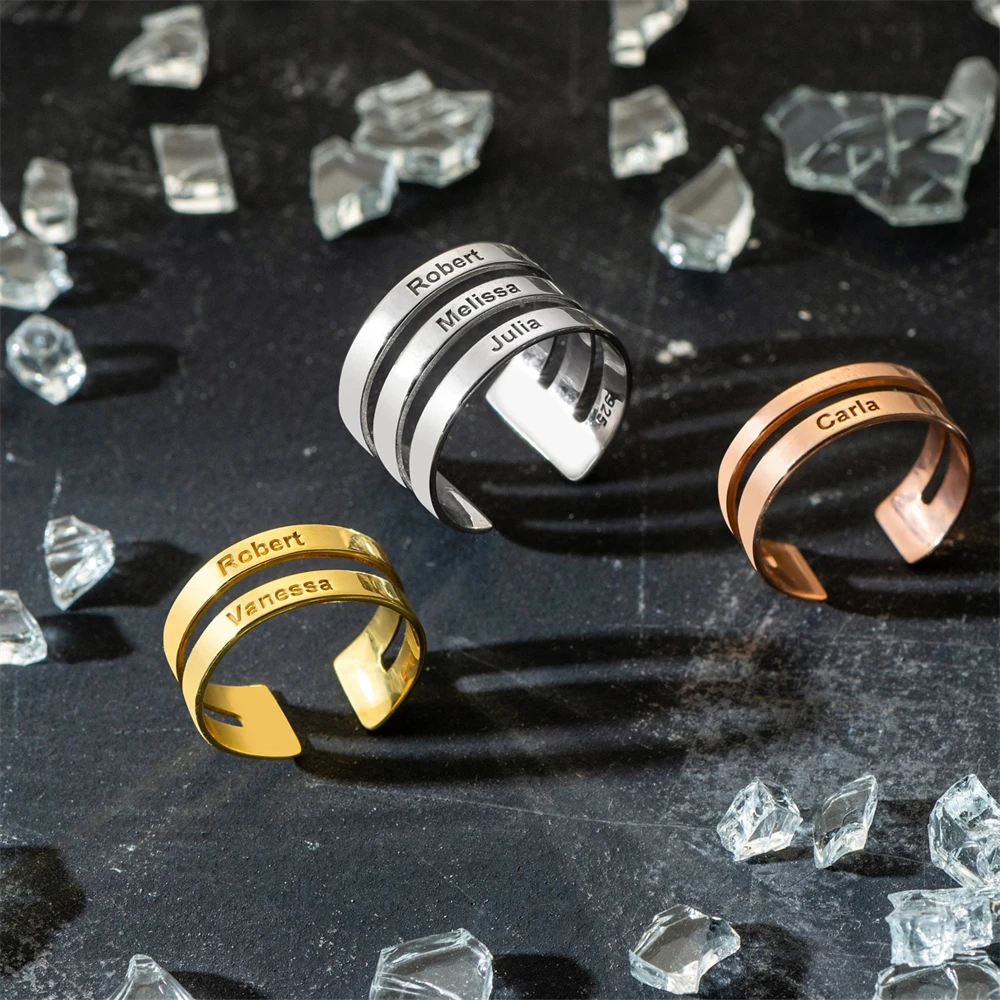 Fasce personalizzate con nomi multipli Anello Gioielli da sposa Anello personalizzato regolabile con nome per bambini in famiglia Anello in acciaio inossidabile Anillo Hombre