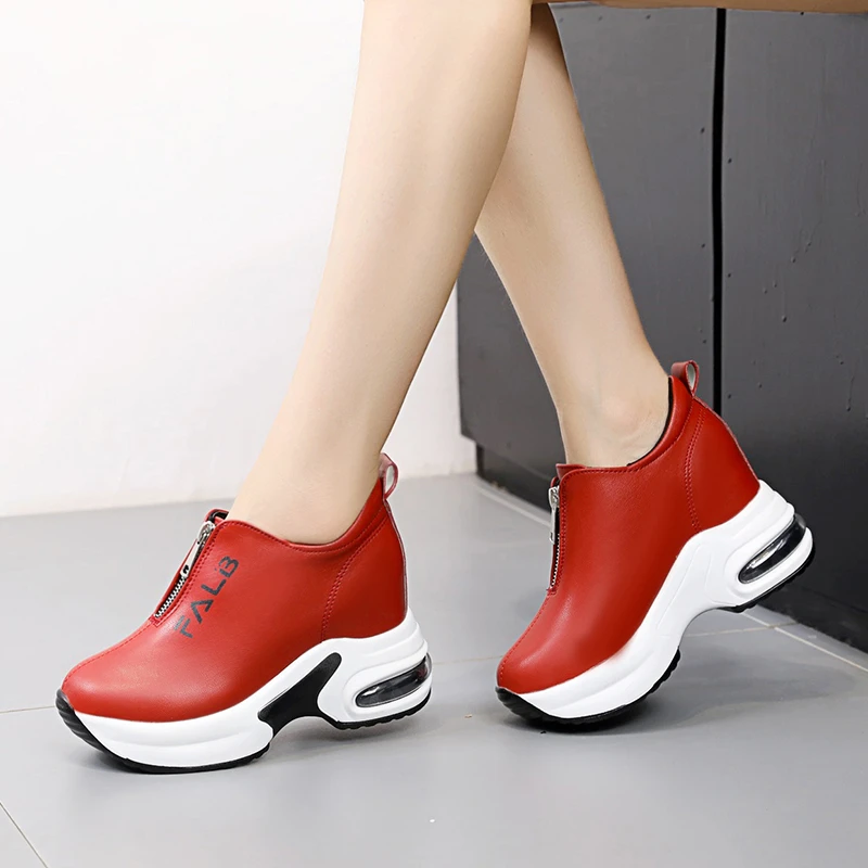 PU Leather Vulcanized Shoes Ladies 2024 Summer Chunky Platform Sneakers Women Front zip  Thick Bottom Wedge Casual Shoes Women