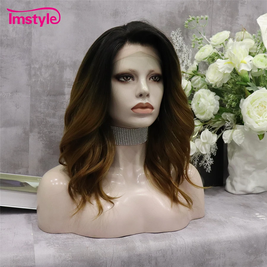 Imstyle Ombre Brown Wig Synthetic Lace Front Wig Natural Wavy Wigs For Women Heat Resistant Fiber Daily Wig