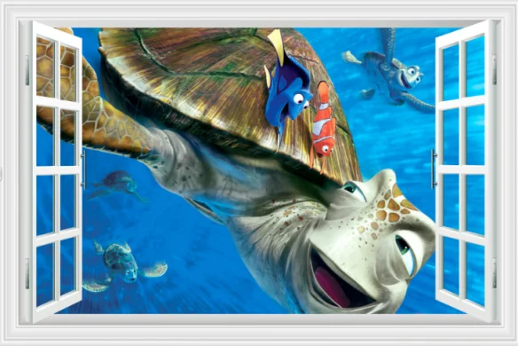3D Window Finding Nemo  Dolly Turtle Kids Room Wall Stickers Nursery Decor Vinyl Decal Kids Boys Art  B333