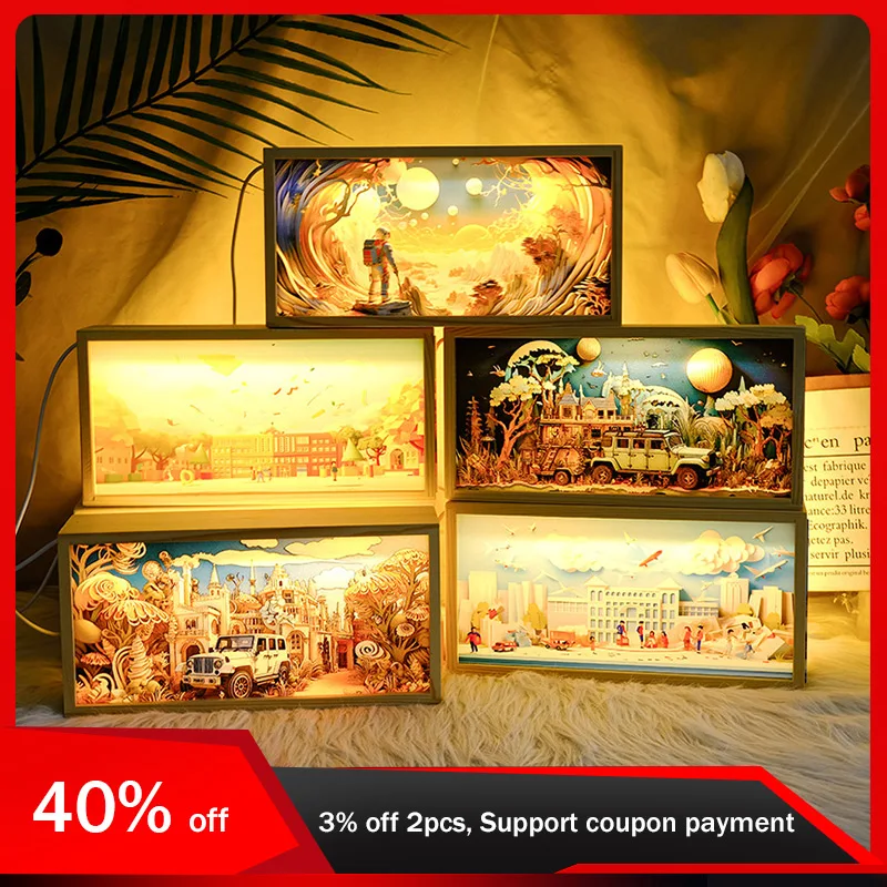 

26cm/10.24in Cartoon Lamp Box Led Light Wooden Frame Anime Peripherals Acrylic Night Table Top Bedside Decoration Birthday Gifts