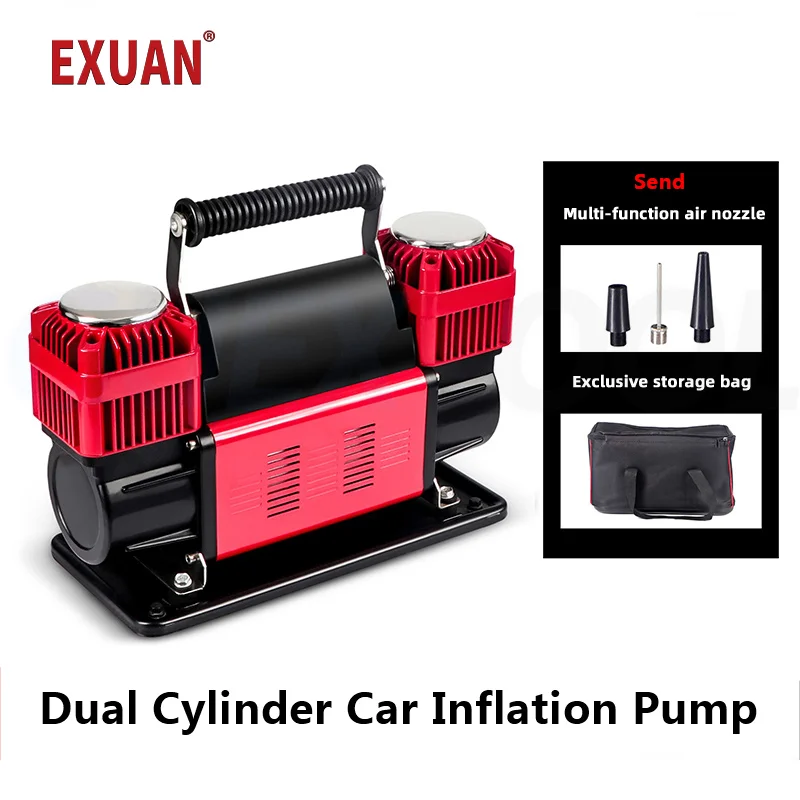 Car Mounted Inflation Pump 12V Off-road Vehicle Truck Passenger Car Dual Cylinder Metal Air Pump Tire Inflation Air Compressor