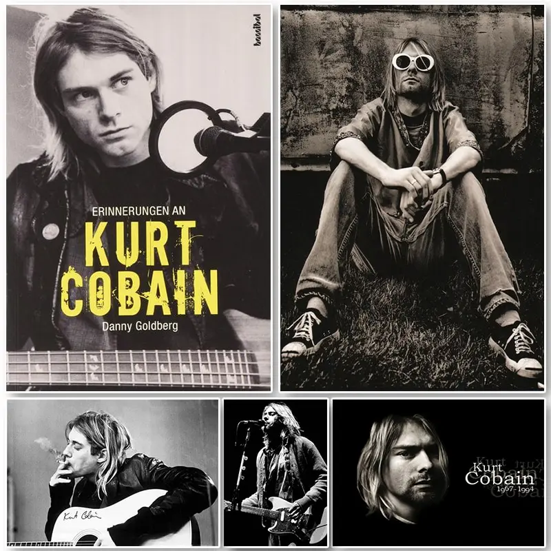 Kurt Cobain Vintage Poster - Black & White Rock Music Icon Wall Art Canvas for Bar, Cafe & Home Decor