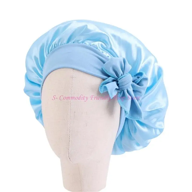 

85AE Colorful Tie Headwear Kids Shower Hat Child Sleep Bonnet Multifunctional Hat