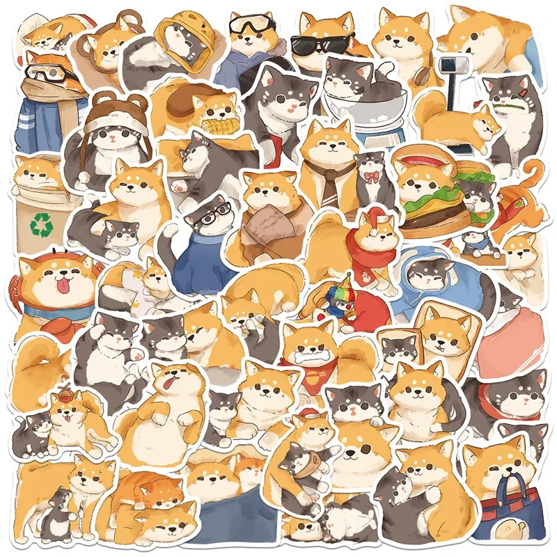 50 PCS Shiba Inu Akita Stickers Set Cute Funny Cat & Dog Adhesive Decals for Laptop Planner Scrapbook DIY Decoration