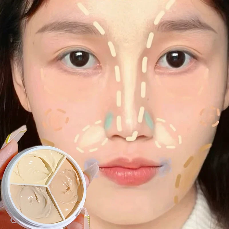 Waterproof Tri-color Concealer Palette Long Lasting Moisturizing Cover Acne Marks Dark Circles Face Brightening Makeup Cosmetics