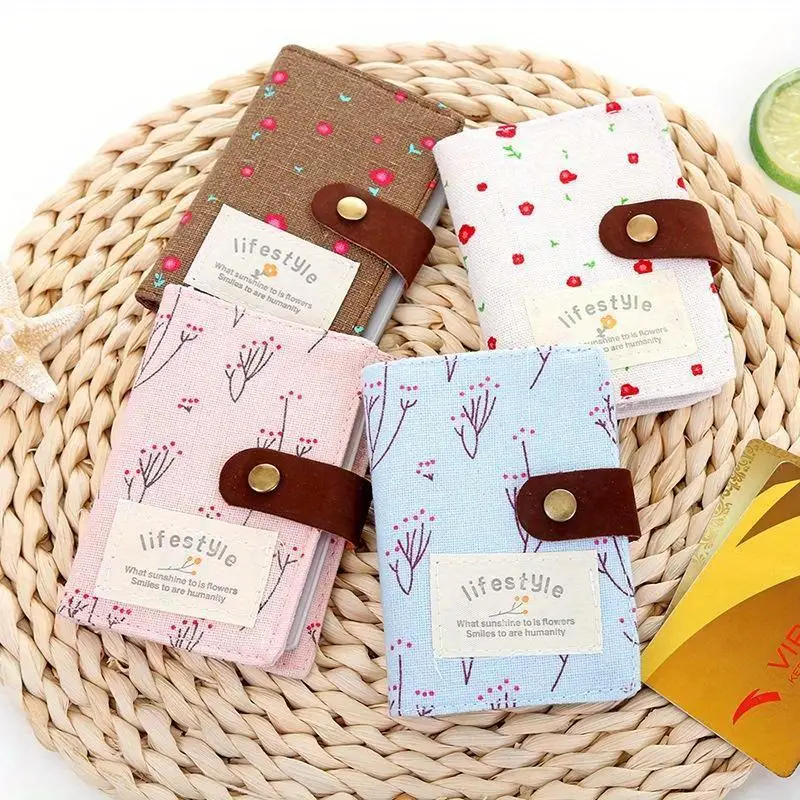 1Pc Multi card design floral canvas business card holder large capacity practical storage bag