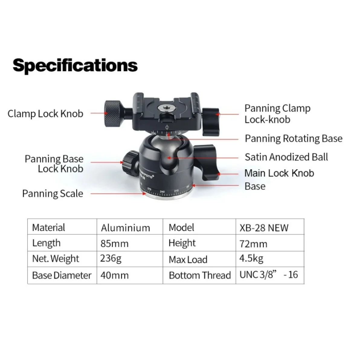 SUNWAYFOTO Tripod Mini Ball Head for DSLR Camera Tripode Ballhead Professional Aluminum Monopod Panoramic Ball Head