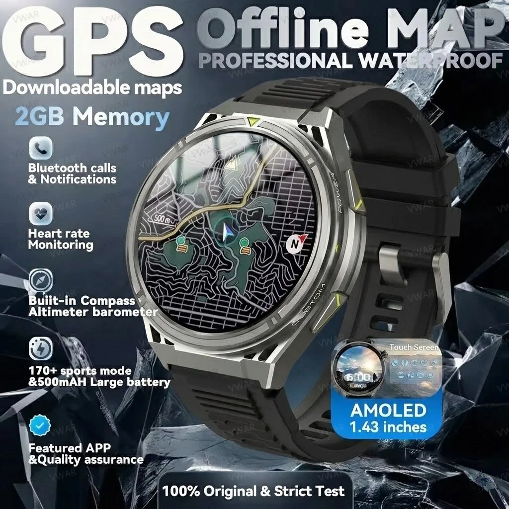 

2026New Offline Map Smart Watch Built in GPS Precise Positioning 2GB Memory Compass Swim BT Call Military Sports Smartwatchs Men
