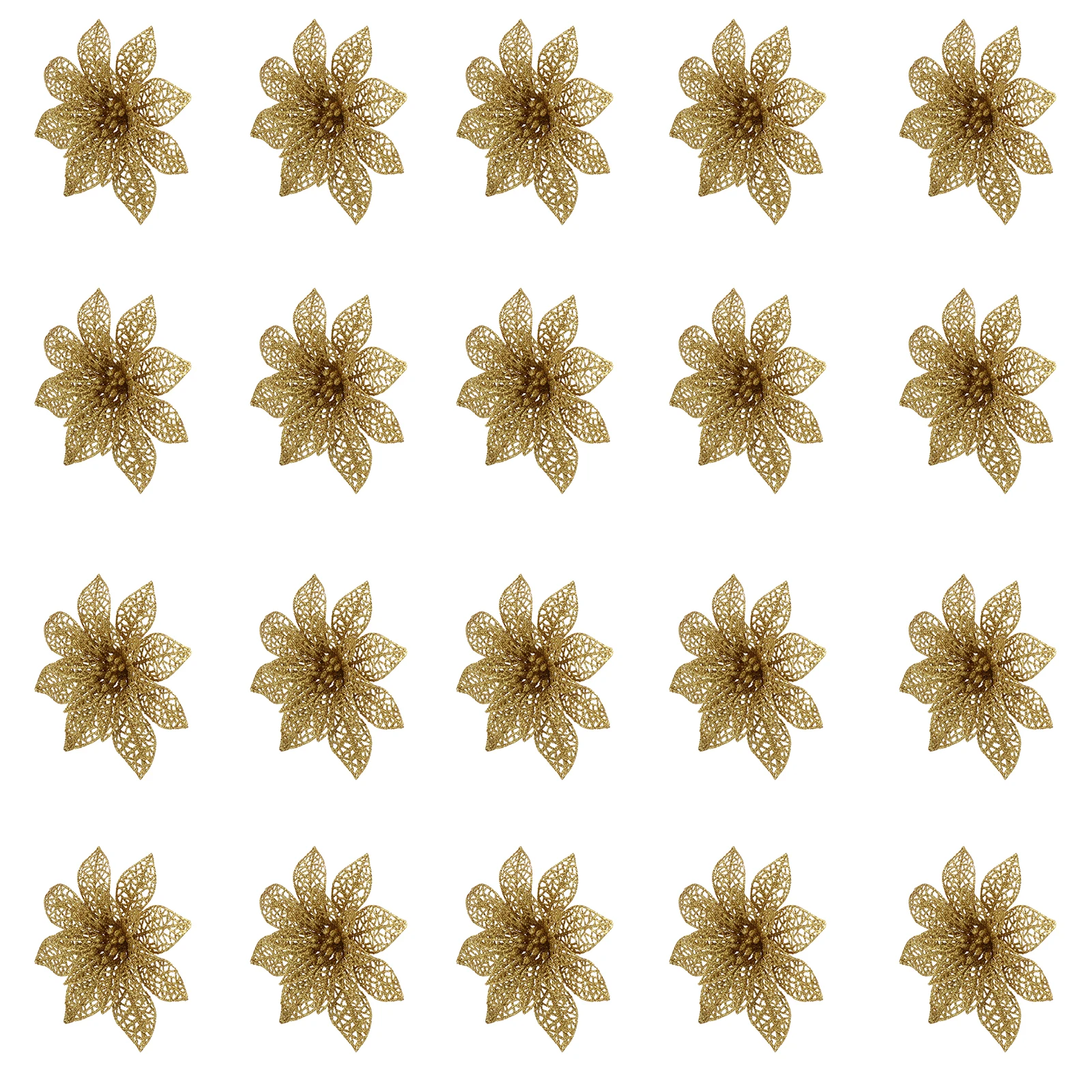

20pcs Christmas Hollow Glitter Poinsettia Flowers Wreath Garland Tree Decoration Pvc Xmas Flower Festive Holiday Home Office Bar