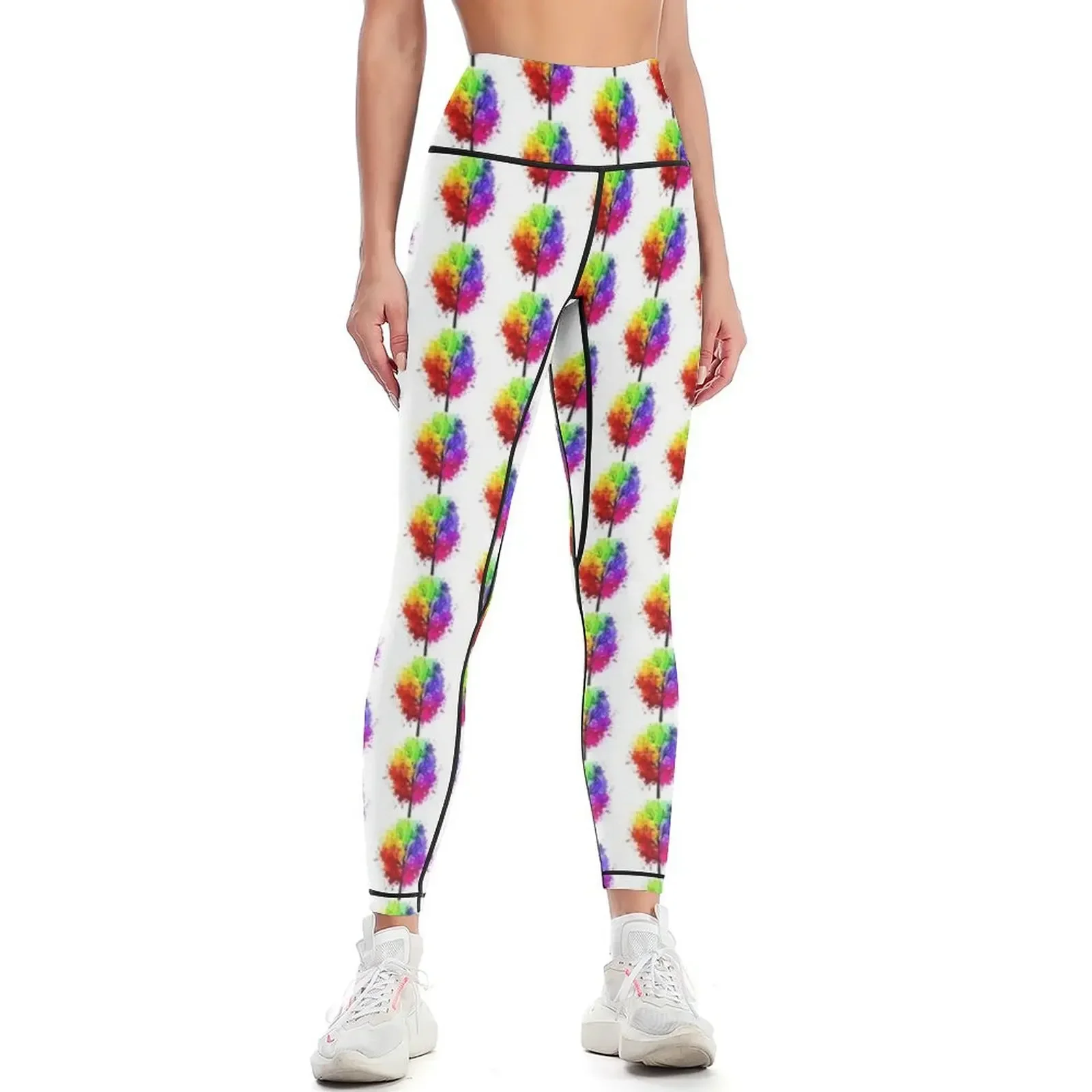 

Rainbow Tree With Colour Splats Leggings Tight fitting woman Sweatpants Sports female legings for fitness Womens Leggings