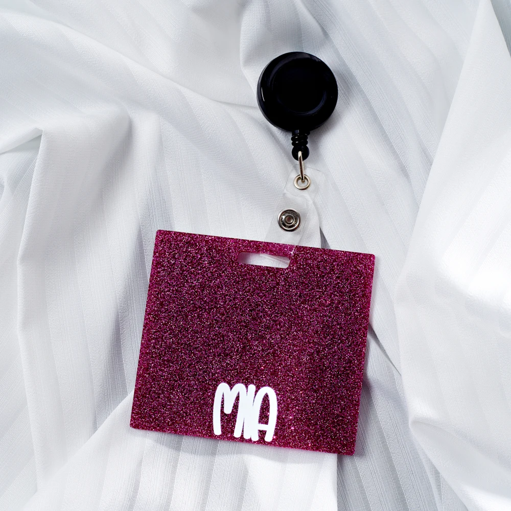 Personalized Custom Name Glitter Acrylic Badge Buddy Horizontal ID Card Holder Custom Text Nurse Work Badge Holder With Retracta