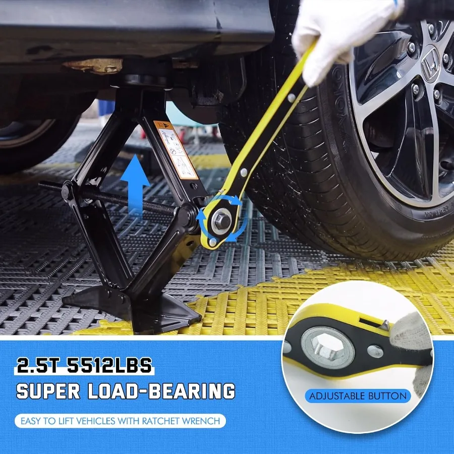 Kit de soporte y gato portátil para coche con conector de tijera de 2,5 toneladas con neumático de repuesto para fácil cambio de neumáticos en situaciones de emergencia anuncio Universal