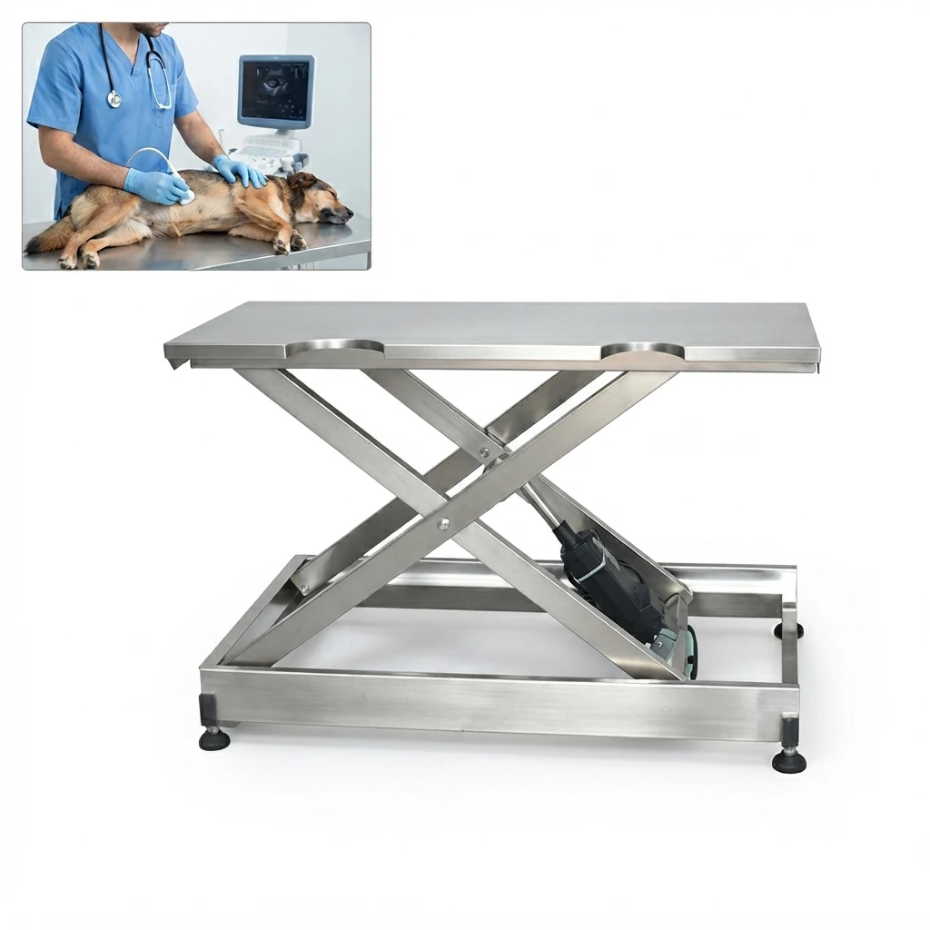 Heavy Duty Vet Ultrasound Table 304 Stainless Steel Automatic Lift Examination Table with Pet-Friendly Top