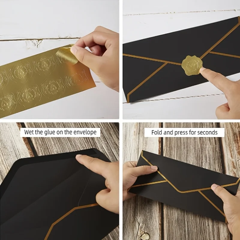 10 PCS  High-end Black Envelopes with Gold Edges, Invitation Letters