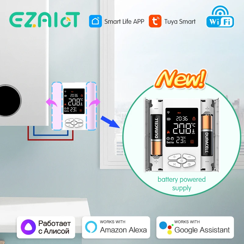 EZAIOT Smart Home Tuya WIFI termostato termorregulador alimentado por batería para caldera de Gas vida inteligente voz Alexa Google Home Alice