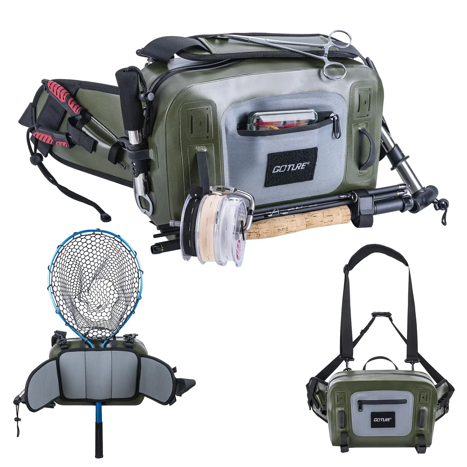 Goture IPX8 100% Waterproof Fly Fishing Tackle Bag Lightweight 840D TPU Multifunctional Halter Waist Pack Large Capacity Bag