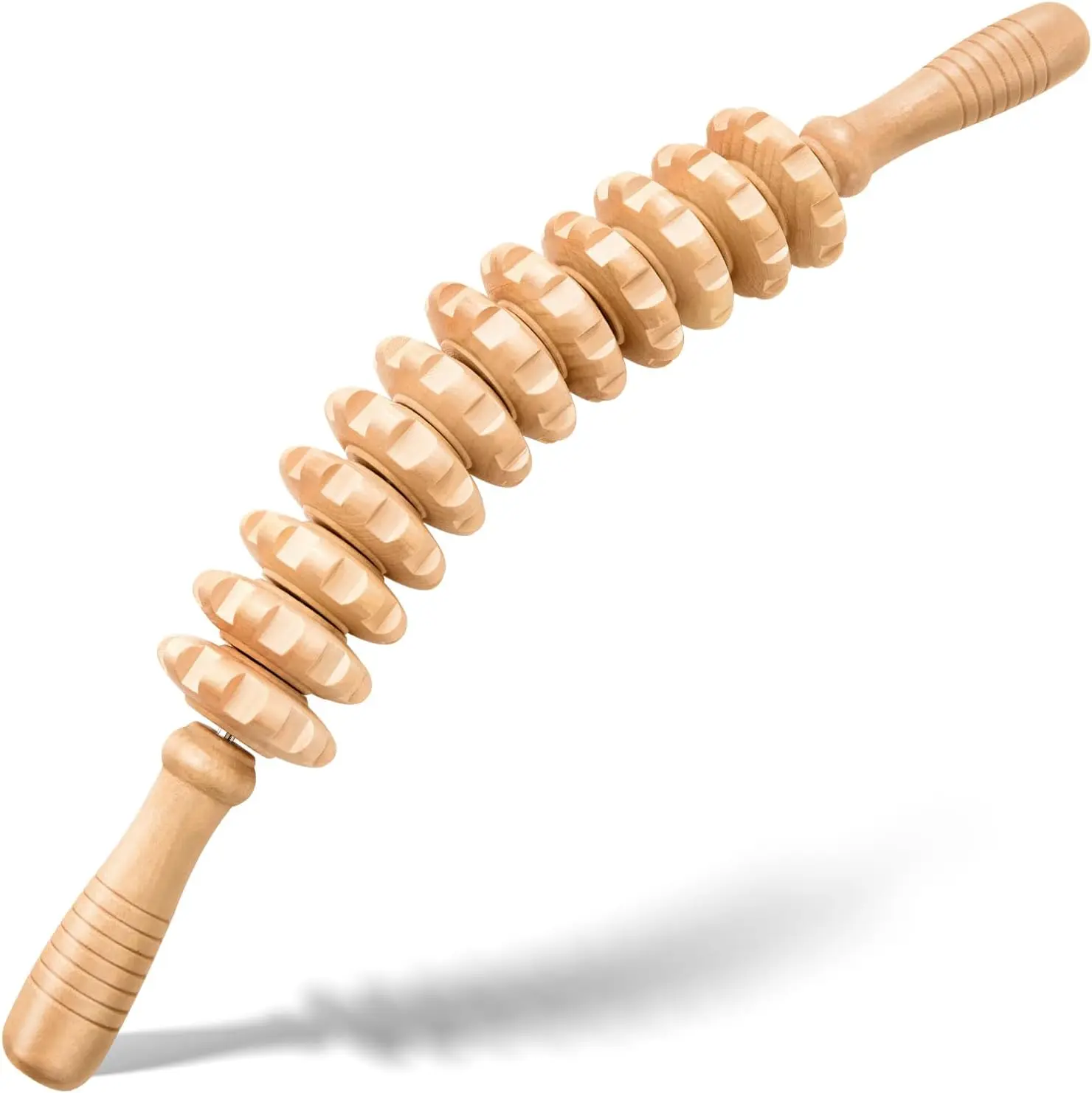 

Wooden Massage Roller for Legs and Thighs - Handheld Fascia Tool for Muscle Relief, Lymphatic Drainage & Body Sculpting - 12 Wheels