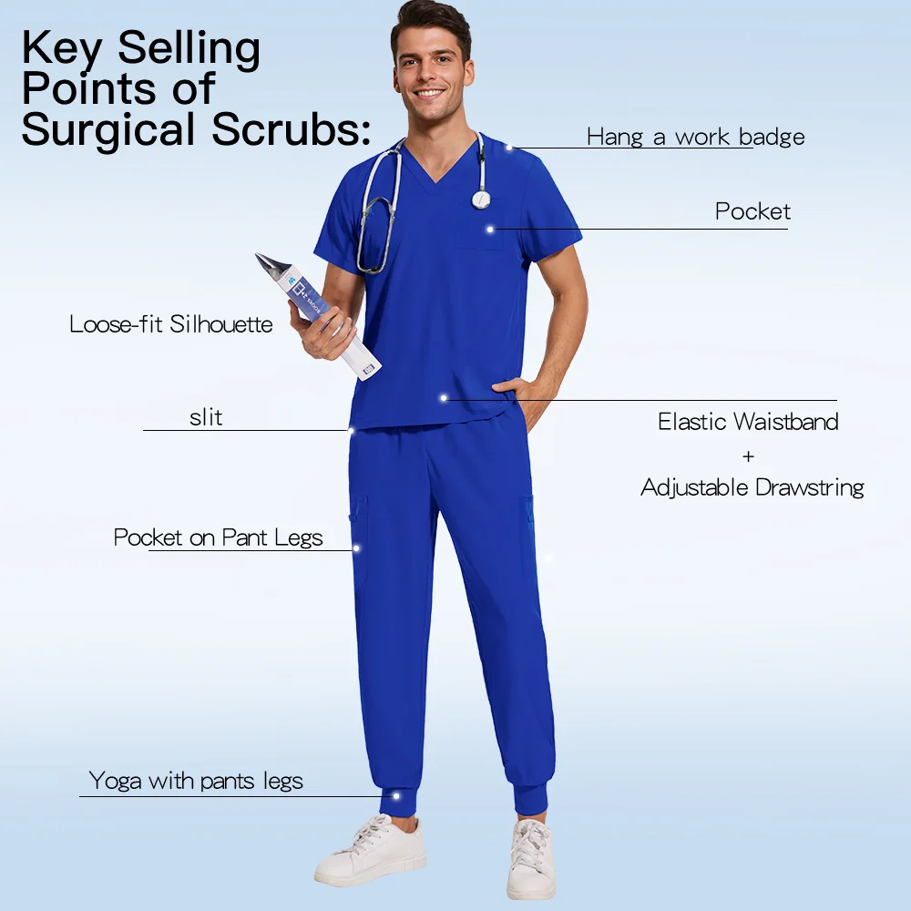 Anti-Wrinkle Premium Fabric Clinical Uniforms Washable Nurse Uniforms Medical Scrubs Sets Surgical Blouse Pockets Straight Pants